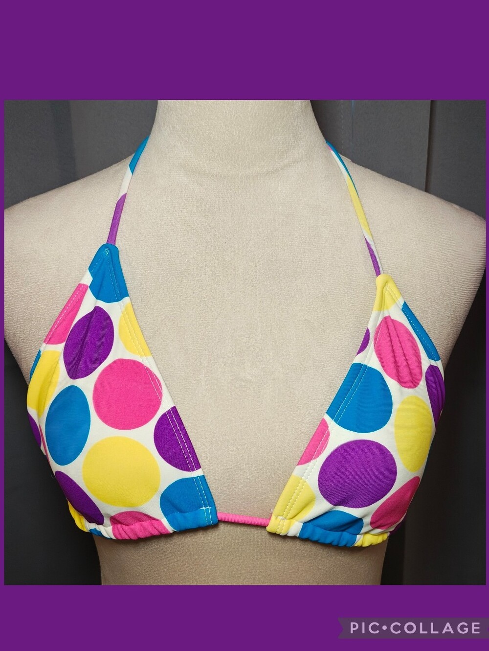 Vintage OP Ocean Pacific Polka Dot Halter String Bikini Top.